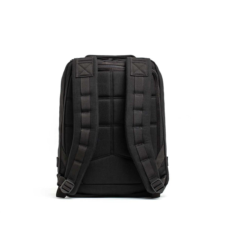 The Radio Ruck USA Throwback backpack is shown from the back with padded shoulder straps, a quilted design, and a bombproof laptop compartment inspired by Special Forces Radio Ruck packs, set against a white background.
