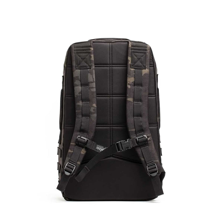 The Rucker 4.0 backpack, shown from the back, features padded straps and a chest buckle—perfect for rucking with Ruck Plates.
