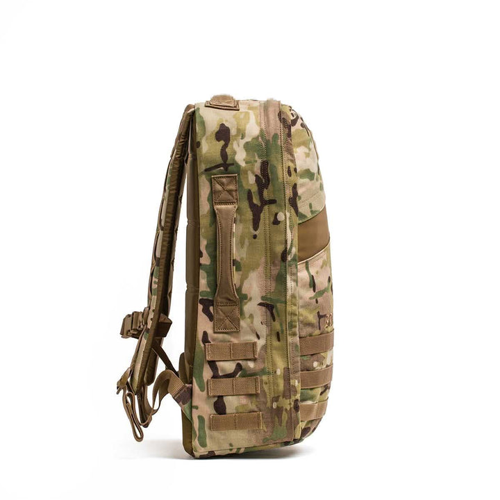 The Rucker 4.0, a camouflage-patterned rucksack built for rucking, is displayed from the side against a white background.