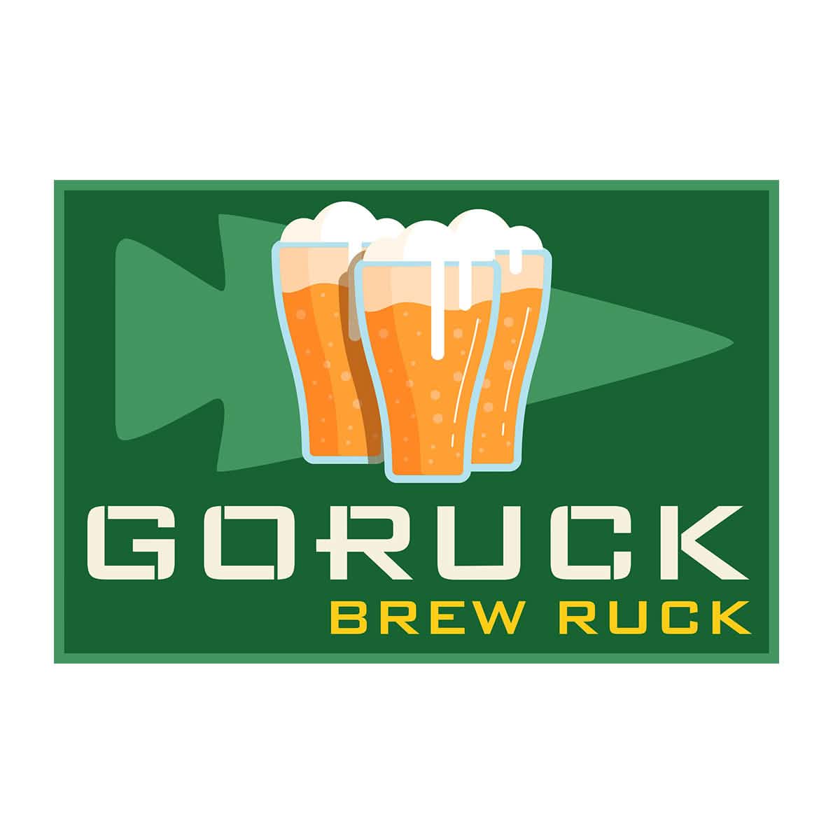 The patch showcases a logo with two frothy beer glasses on a green background, embodying the spirit of ruck. Below, it boldly states "Brew Ruck 2024," encapsulating the essence of breweries and camaraderie.