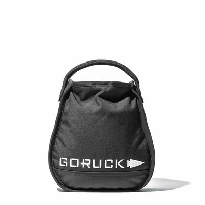 Featuring the bold white GORUCK lettering and an arrow, this black pouch with a handle offers a simple and functional endurance design. Its slightly rounded bottom makes it perfect for carrying your Sand Kettlebells or similar gear on the go.
